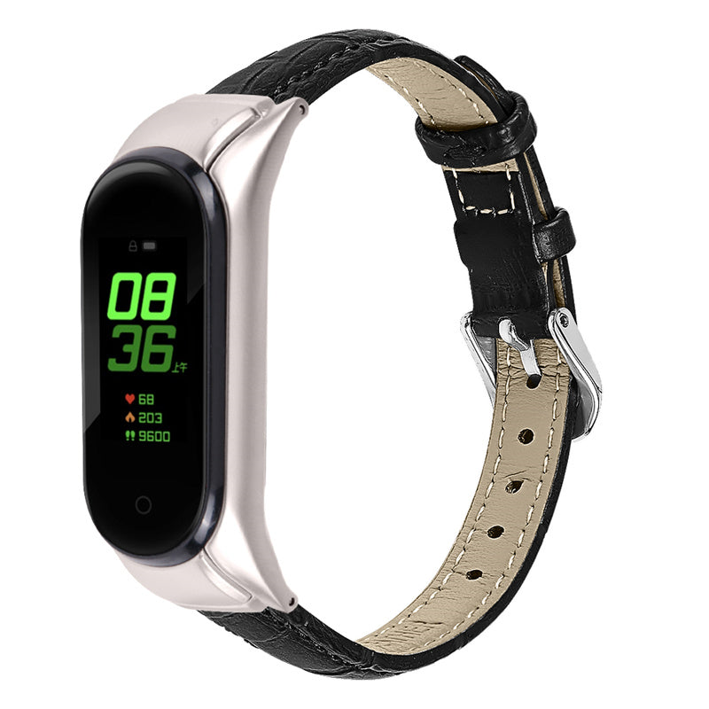 For Xiaomi Mi Band 7 Buckle Design Top Layer Cowhide Leather Bamboo Grain Adjustable Watch Band with Silver Protective Cover For Xiaomi Mi Band 7 Buckle Design Top Layer Cowhide Leather Bamboo Grain Adjustable Watch Band with Silver Protective Cover